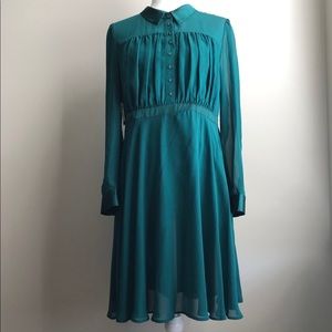 ModCloth Long Sleeve Chiffon Shirt Dress in Pine